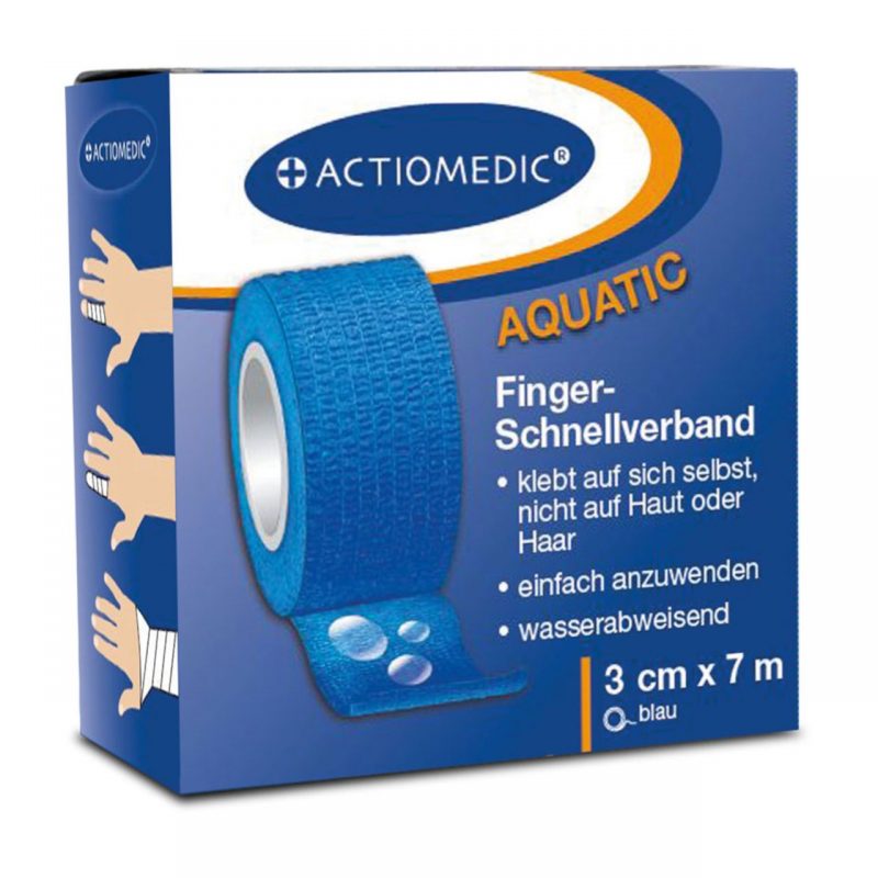 Actiomedic AQUATIC Schnellverband blau 3 cm x 7 m selbsthaftend