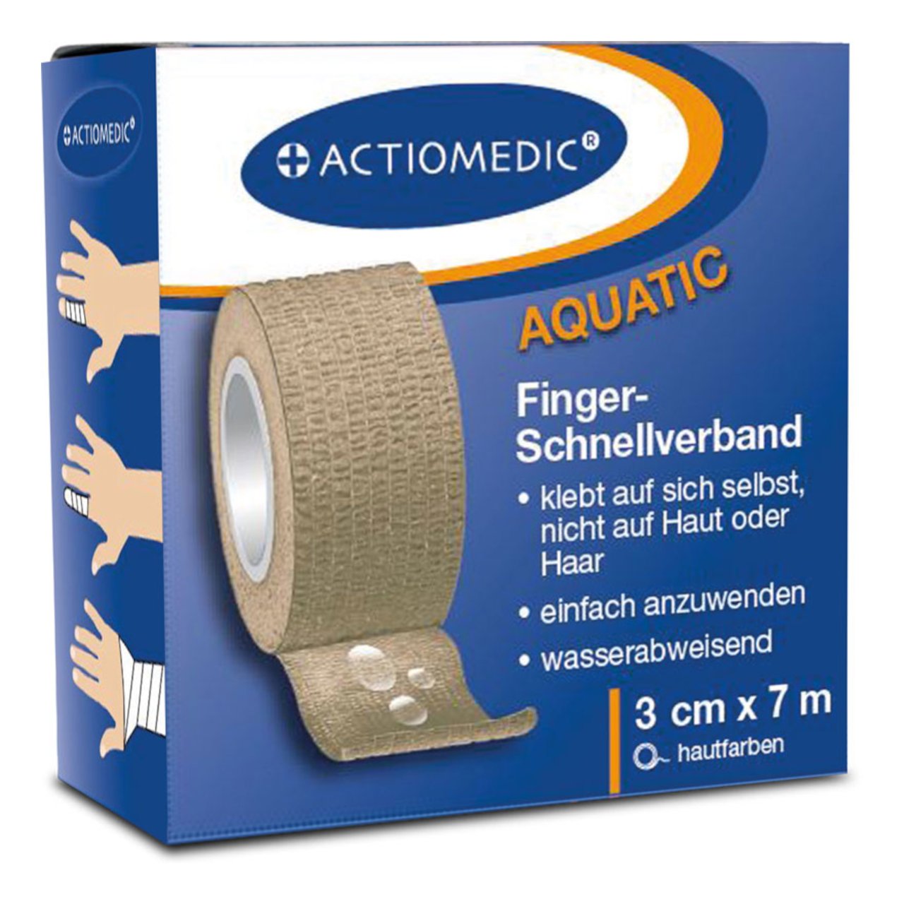 Actiomedic AQUATIC Schnellverband hautfarben, 3 cm x 7 m, selbsthaftend