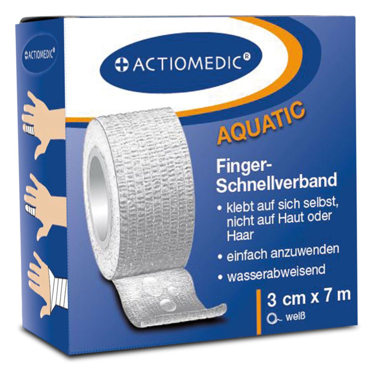 Actiomedic AQUATIC Schnellverband weiß, 3 cm x 7 m, selbsthaftend