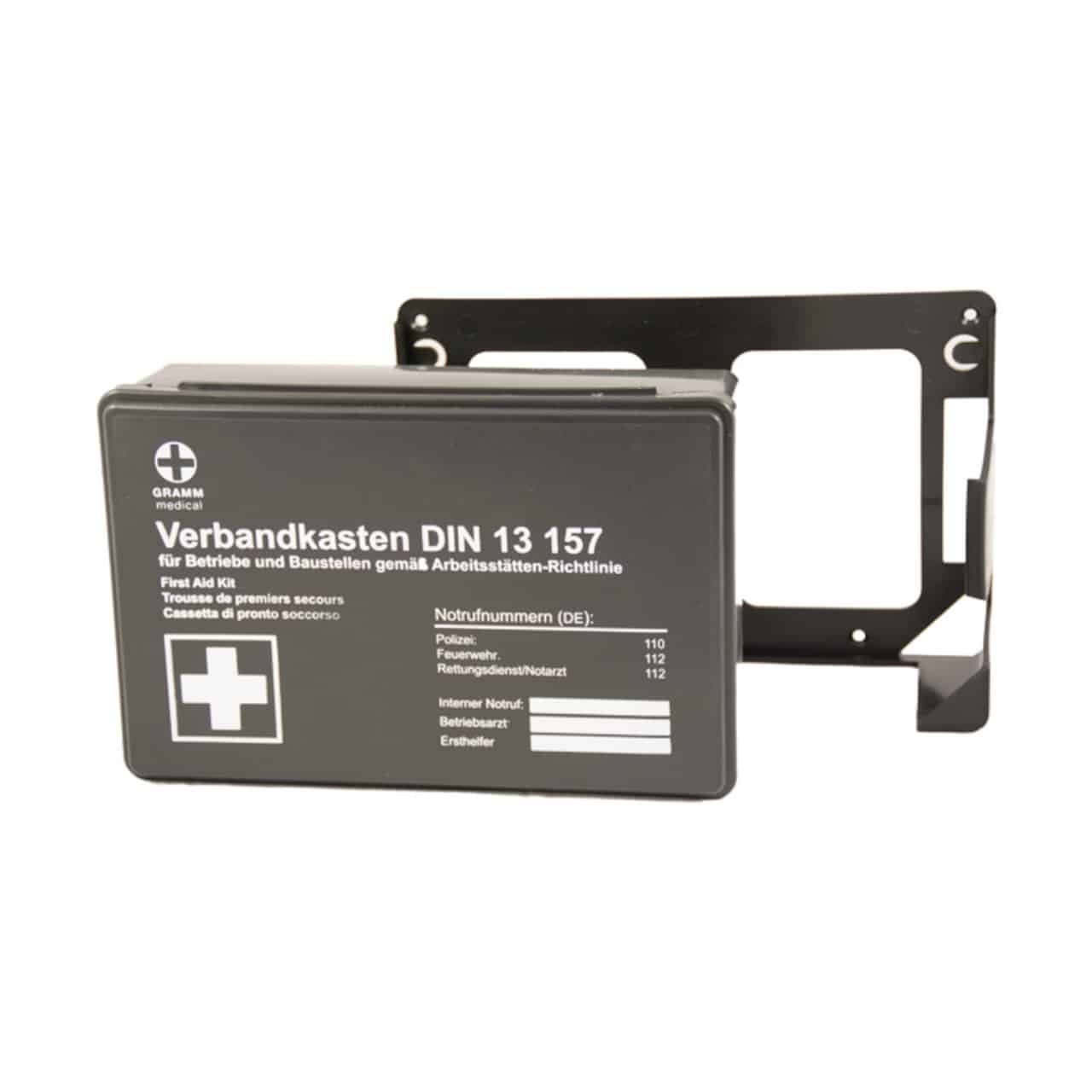 Betriebsverbandkasten mini + Wandhalterung, schwarz, mit DIN-Füllung 13 157 – Bild 2