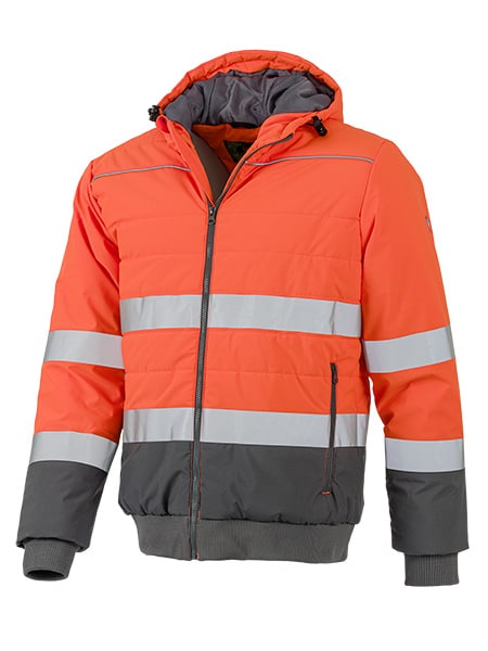 LeiKaTex® | BRIGHT LINE | Steppjacke | Warnschutz |warnorange-grau