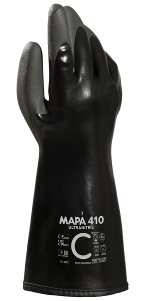 MAPA ULTRANITRIL 410 • Nitril/PVC • verstärkte Aufrauung • 35 cm • schwarz / innen gelb