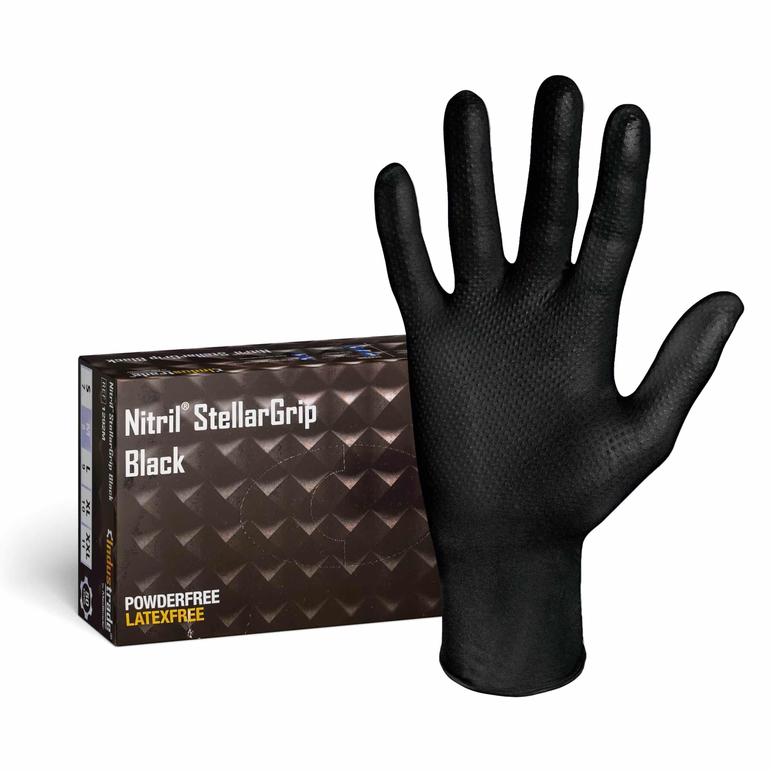 Einweghandschuh 1292M, Meditrade Nitril Stellar Grip, schwarz -50er BOX - Größe M