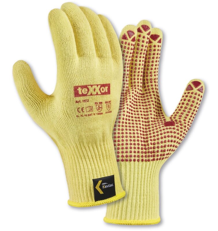 teXXor® Mittelstrick-Handschuhe ARAMID mit Noppen Schnittschutzklasse B